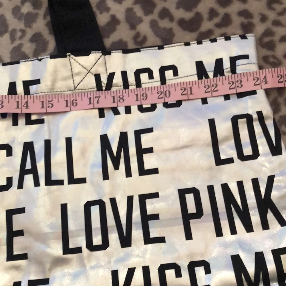 Victoria’s Secret Silver Metallic Love Me Kiss Me Call Me Tote Bag